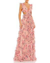 Mac Duggal - Floral Ruffle Cutout Chiffon A-line Gown - Lyst