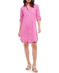Karen Kane - Stripe Long Sleeve Cotton Blend Shirtdress - Lyst