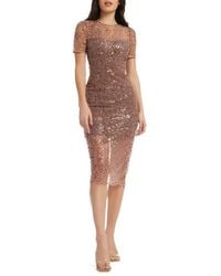 Dress the Population - Lia Sequin Illusion Mesh Overlay Midi Cocktail Dress - Lyst
