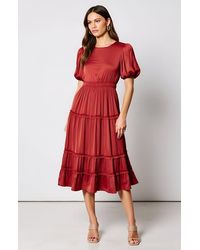 Modenaire - Tiered Puff-Sleeve Shirred Elastic-Waistband Midi Dress - Lyst