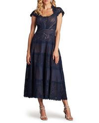 Tadashi Shoji - Pintuck Pleat Embroidery Detail Cocktail Midi Dress - Lyst