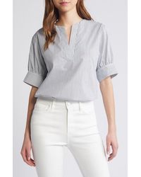 FRAME - Stripe Split Neck Organic Cotton Popover Top - Lyst