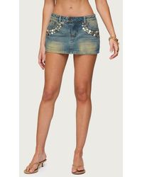 Edikted - Mixed Buttons Denim Miniskort - Lyst