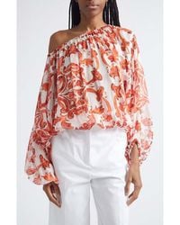 Dolce & Gabbana - Majolica Print Off The Shoulder Chiffon Top - Lyst