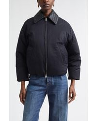 Bottega Veneta - Intrecciato Leather Collar Tech Nylon Puffer Jacket - Lyst