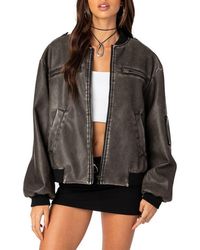 Edikted - Vava Washed Faux Leather Bomber Jacket - Lyst