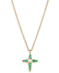 Bony Levy - El Mar Emerald & Diamond Cross Pendant Necklace - Lyst