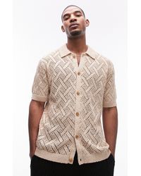 TOPMAN - Open Stitch Cotton Blend Button-up Shirt - Lyst