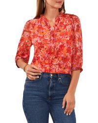 Vince Camuto - Floral Print Tie Neck Top - Lyst