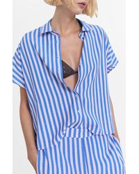 Mango - Stripe Short Sleeve Button-Up Shirt - Lyst