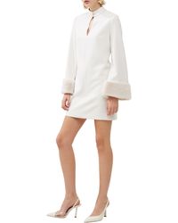 French Connection - Whisper Ruth Faux Fur Trim Long Sleeve Minidress - Lyst