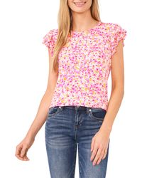 Cece - Floral Double Ruffle Sleeve Stretch Crepe Knit Top - Lyst