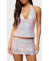 Edikted - Kaelyn Sequin Backless Halter Top - Lyst