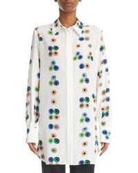Chloé - Fusion Dot Print Long Sleeve Button-up Silk Shirt - Lyst