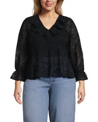 Lands' End - Plus Size Feminine Ruffle Chiffon V Neck Blouse - Lyst