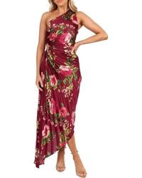 Petal & Pup - Kleo Floral Pleated One-Shoulder Satin Cocktail Dress - Lyst