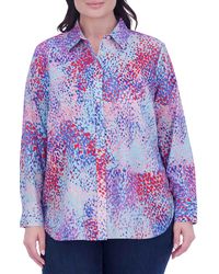 Foxcroft - Meghan Abstract Print Linen Blend Button-up Shirt - Lyst