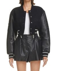 Givenchy - Leather Sleeve Logo Crop Varsity Jacket - Lyst