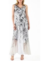 Komarov - Floral Lace-up Charmeuse Maxi Dress - Lyst