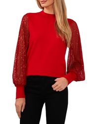 Cece - Sequin Sleeve Mock Neck Sweater - Lyst