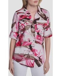 DKNY - Printed Roll-Tab Cuff Cotton Button-Up Shirt - Lyst