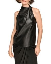 Donna Karan - Mixed Media Sleeveless Faux Leather Top - Lyst