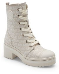 Michael Kors Denim Mk Corey Canvas Combat Boot in White - Lyst