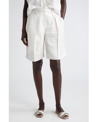 Brunello Cucinelli - Pleated Cotton & Linen Bermuda Shorts - Lyst
