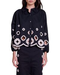Maje - Raie Crochet Accent Button-up Cotton Shirt - Lyst