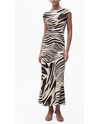 Mango - Zebra Print Cap Sleeve Midi Dress - Lyst
