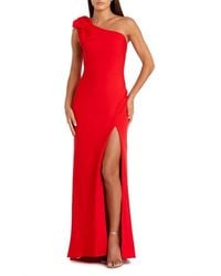 Mac Duggal - One-Shoulder Stretch-Crepe Gown With Oversized Bow & Thigh-High Slit - Lyst