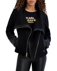 Karl Lagerfeld - Wool Blend & Faux Leather Asymmetric Jacket - Lyst