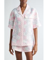 Versace - Border Print Check Satin Camp Shirt - Lyst