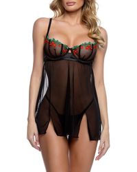 ROMA CONFIDENTIAL - Cherry Delight Embroidered Mesh Babydoll & G-String Set - Lyst