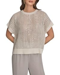 Donna Karan - Sequin Open Stitch Short Sleeve Sweater - Lyst