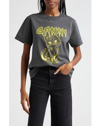 Ganni - Kitty Organic Cotton Graphic T-shirt - Lyst