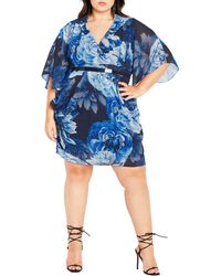 City Chic - Floral Print Belted Faux Wrap Dress - Lyst