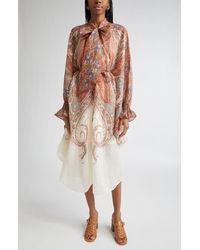 Zimmermann - Rhiannon Paisley Tie Neck Long Sleeve Midi Dress - Lyst