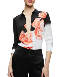 Alice + Olivia - Alice + Olivia Brady Floral Slim Fit Silk Button-up Shirt - Lyst