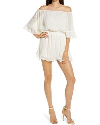 Endless Rose - Off The Shoulder Ruffle Sleeve Romper - Lyst
