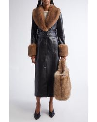 Stand Studio - Estella Belted Faux Leather Coat With Faux Fur Trim - Lyst