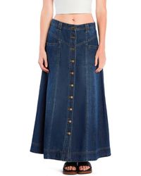 Wash Lab Denim - Panel Front Button Denim Maxi Skirt - Lyst