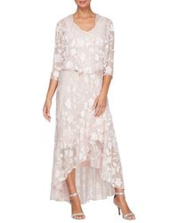Alex Evenings - Metallic Floral High-Low Chiffon Jacquard Midi Dress With Jacket - Lyst