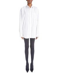 Balenciaga - Logo Stripe Cotton Blend Cocoon Shirt - Lyst