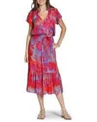 Apny - Print Short Sleeve Midi Dress - Lyst