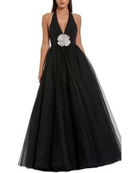 Mac Duggal - Jersey Halter Ballgown With Tulle Skirt & Flower - Lyst
