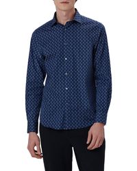 Bugatchi - Axel Shaped Fit Geometric Print Stretch Cotton Button-up Shirt - Lyst