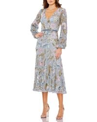 Mac Duggal - Floral Sequin Long Sleeve A-line Cocktail Dress - Lyst
