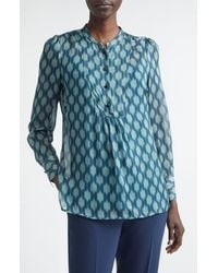 St. John - Geometric Print Silk Georgette Top - Lyst
