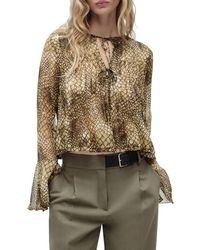 Mango - Print Ruffle Cuff Top - Lyst